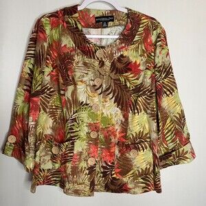 Monterey Bay Cotton 5-Button Foliage Print Blazer Size 18